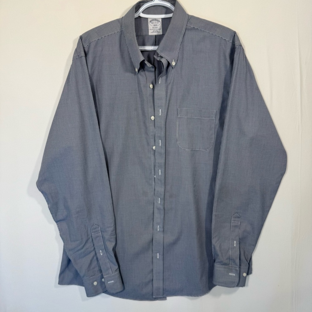 Brooks Brothers Regent Original Polo Button Up Shirt 16.5 6/7 Navy‎ Micro Check